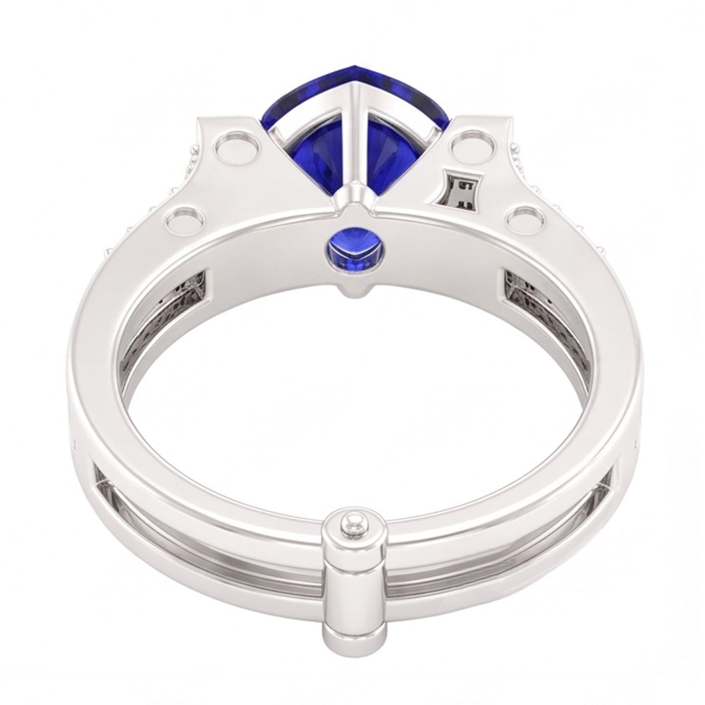 Natürlicher Diamant ( nicht im Labor gezüchtet )-Verlobungsring Heart Bar Set Blauer Saphir 2,50 Karat