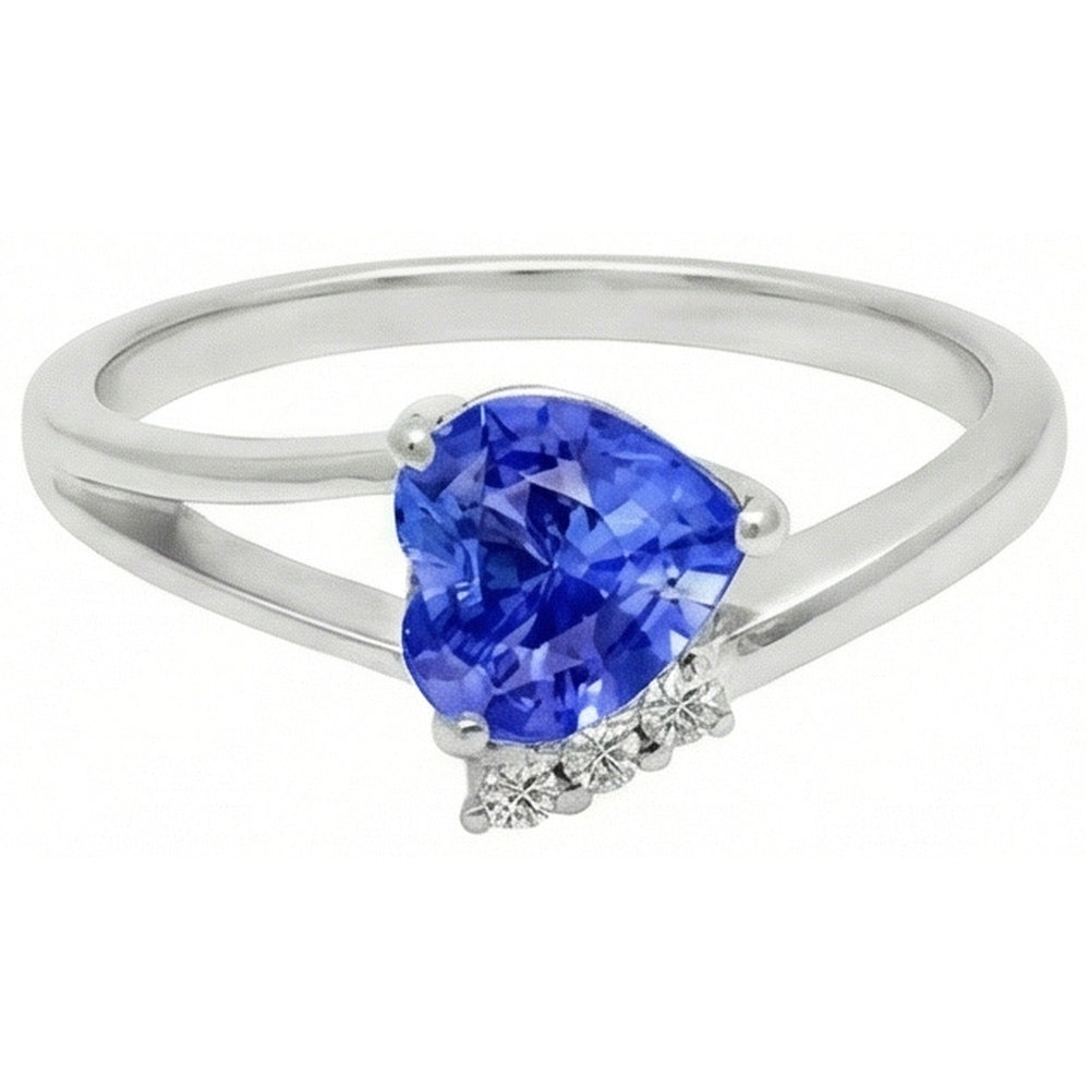 Natürlicher Diamant ( nicht im Labor gezüchtet )-Verlobungsring Herz Hellblauer Saphir 2.25 Karat