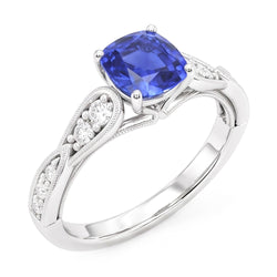 Natürlicher Diamant ( nicht im Labor gezüchtet ) Verlobungsring Kissen Saphir 2.50 Karat Vintage Style