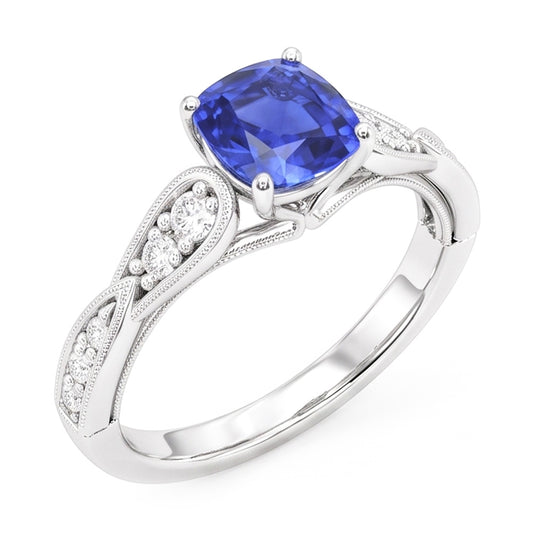 Natürlicher Diamant ( nicht im Labor gezüchtet ) Verlobungsring Kissen Saphir 2.50 Karat Vintage Style