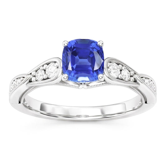Natürlicher Diamant ( nicht im Labor gezüchtet ) Verlobungsring Kissen Saphir 2.50 Karat Vintage Style