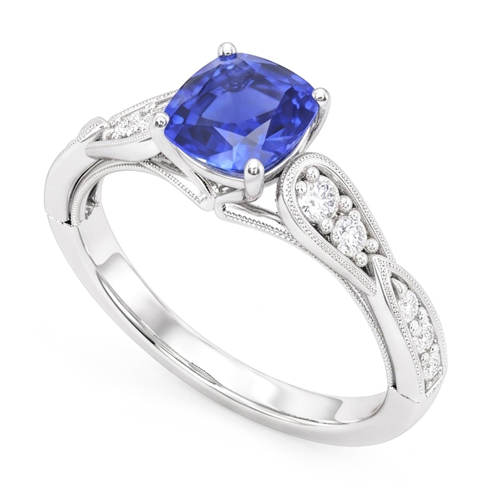 Natürlicher Diamant ( nicht im Labor gezüchtet ) Verlobungsring Kissen Saphir 2.50 Karat Vintage Style