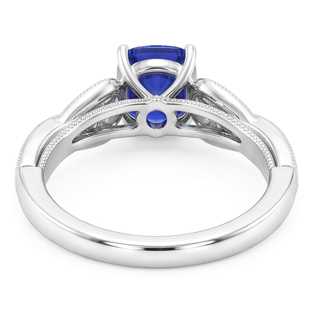 Natürlicher Diamant ( nicht im Labor gezüchtet ) Verlobungsring Kissen Saphir 2.50 Karat Vintage Style
