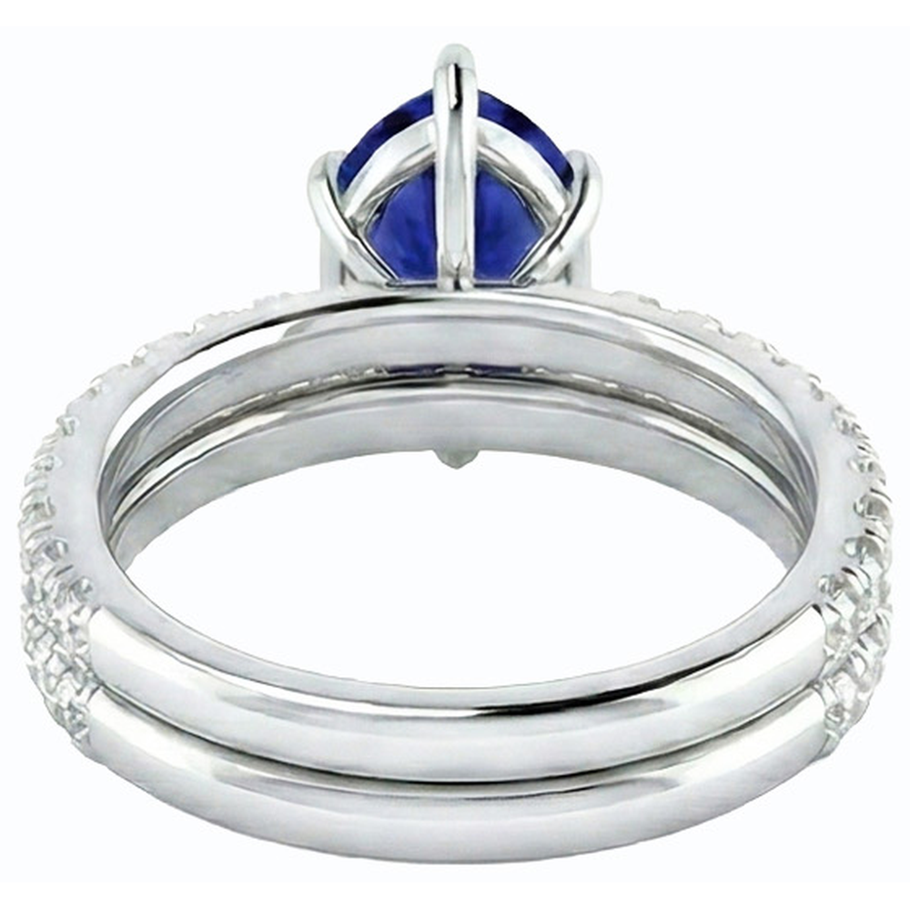 Natürlicher Diamant ( nicht im Labor gezüchtet )-Verlobungsring-Set Birne Sri Lanka Saphir 3,50 Karat