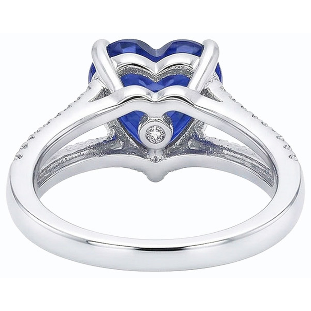 Natürlicher Diamant ( nicht im Labor gezüchtet )-Verlobungsring-Set Herzschliff Naturblauer Saphir 4 Karat