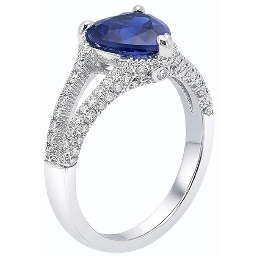 Natürlicher Diamant ( nicht im Labor gezüchtet )-Verlobungsring-Set Herzschliff Naturblauer Saphir 4 Karat