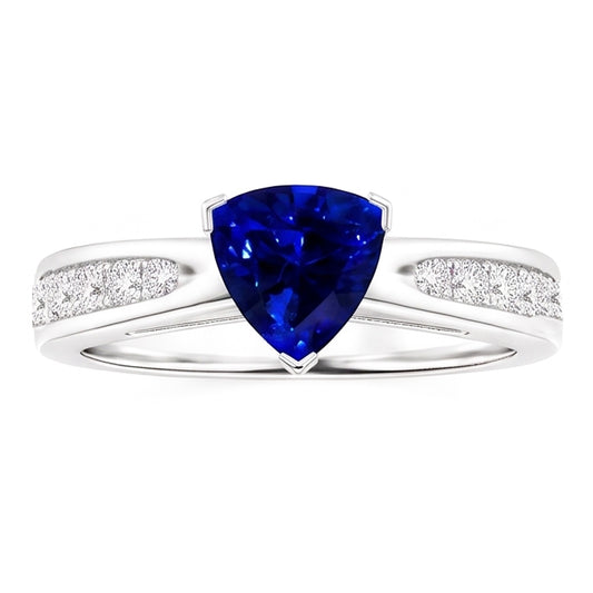 Natürlicher Diamant ( nicht im Labor gezüchtet )-blauer Saphir-Edelstein-Ring in Billionenform 2 Karat