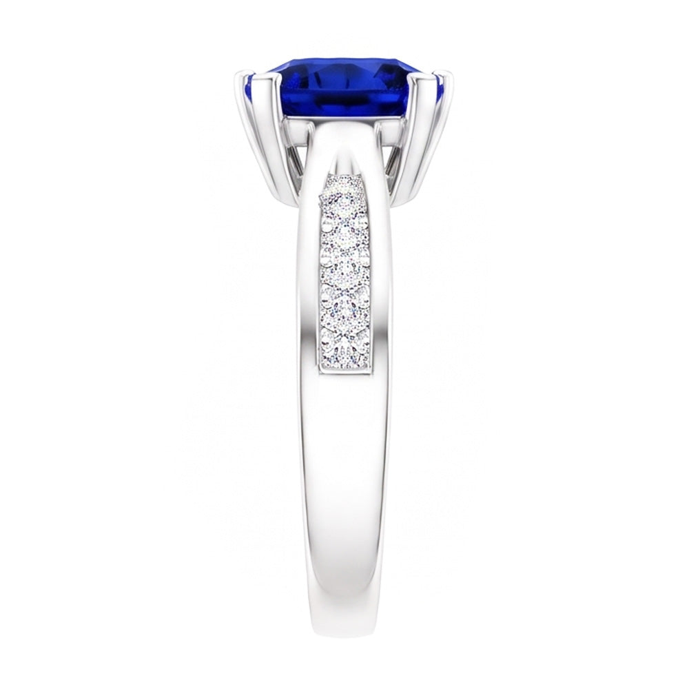 Natürlicher Diamant ( nicht im Labor gezüchtet )-blauer Saphir-Edelstein-Ring in Billionenform 2 Karat