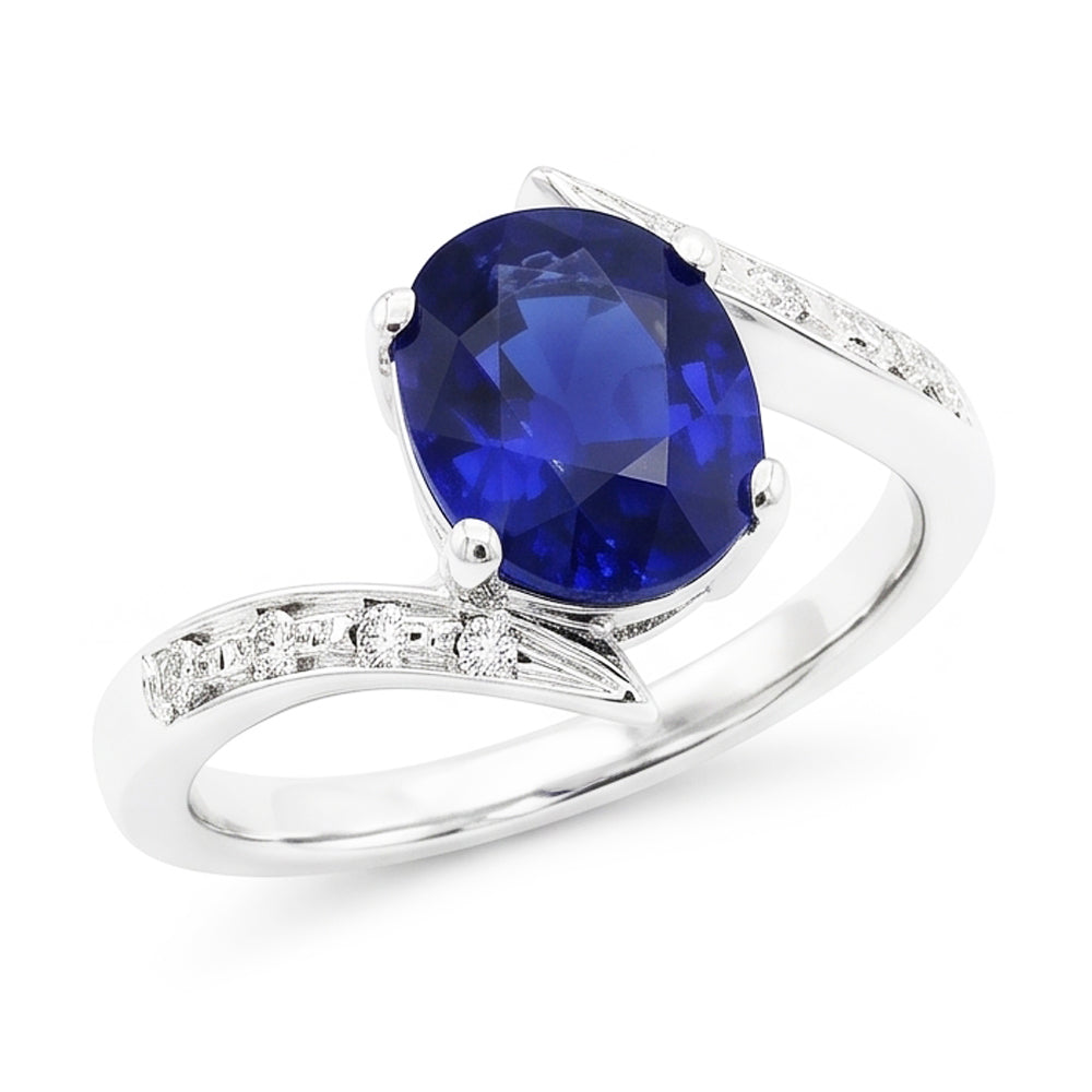 Natürlicher Diamant ( nicht im Labor gezüchtet )- und Saphir-Verlobungsring Oval Tension Style 2,50 Karat