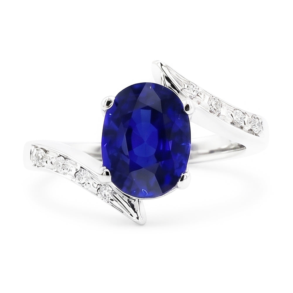 Natürlicher Diamant ( nicht im Labor gezüchtet )- und Saphir-Verlobungsring Oval Tension Style 2,50 Karat
