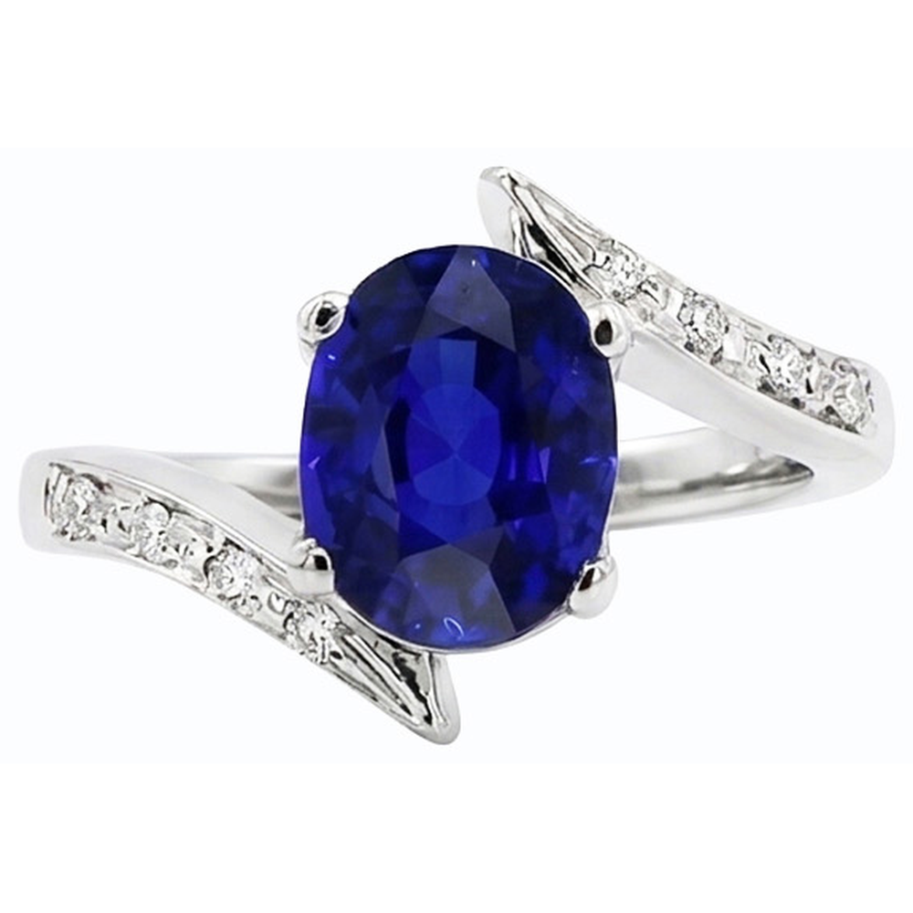 Natürlicher Diamant ( nicht im Labor gezüchtet )- und Saphir-Verlobungsring Oval Tension Style 2,50 Karat