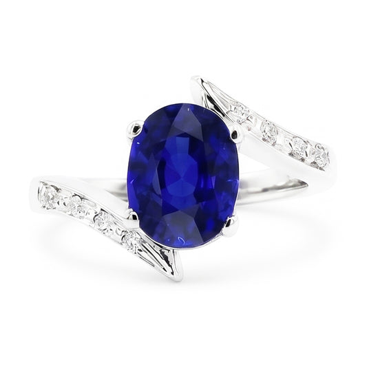 Natürlicher Diamant ( nicht im Labor gezüchtet )- und Saphir-Verlobungsring Oval Tension Style 2,50 Karat