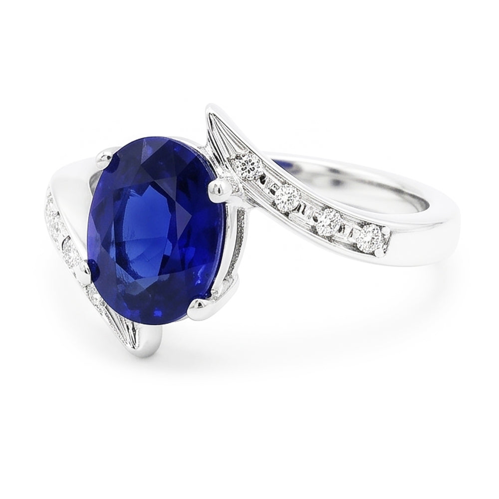 Natürlicher Diamant ( nicht im Labor gezüchtet )- und Saphir-Verlobungsring Oval Tension Style 2,50 Karat