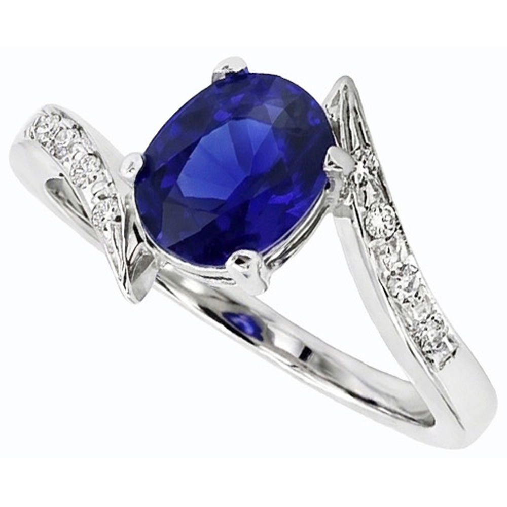 Natürlicher Diamant ( nicht im Labor gezüchtet )- und Saphir-Verlobungsring Oval Tension Style 2,50 Karat