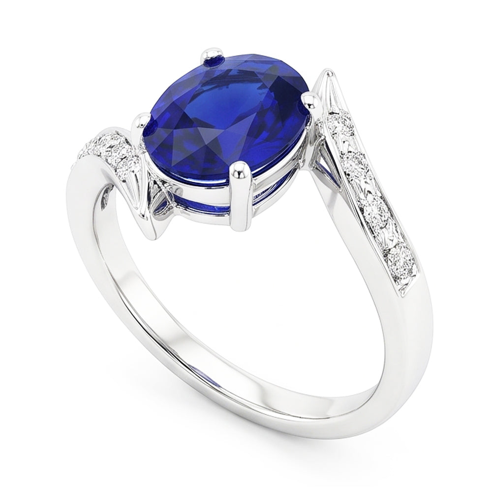 Natürlicher Diamant ( nicht im Labor gezüchtet )- und Saphir-Verlobungsring Oval Tension Style 2,50 Karat
