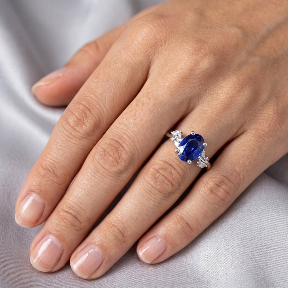 Natürlicher Diamant ( nicht im Labor gezüchtet )ring Oval Blauer Saphir Mit Marquise & Runden Steinen 4 Karat