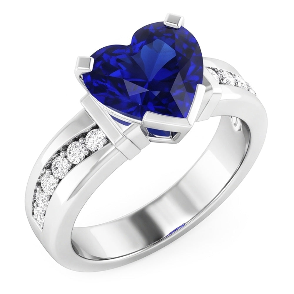 Natürlicher Diamant ( nicht im Labor gezüchtet )schmuck Herzförmiger Ceylon Saphir Ring 4 Karat Dicker Schaft