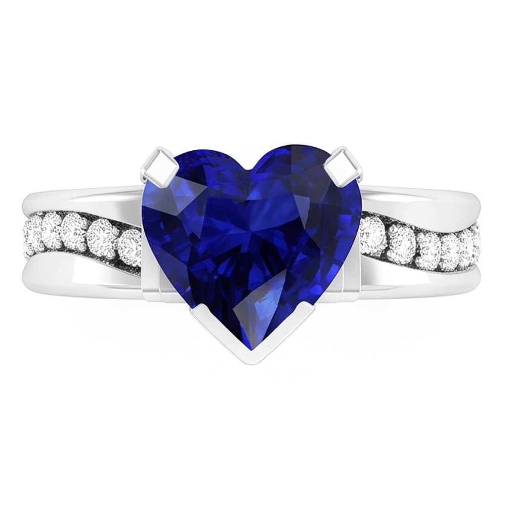 Natürlicher Diamant ( nicht im Labor gezüchtet )schmuck Herzförmiger Ceylon Saphir Ring 4 Karat Dicker Schaft