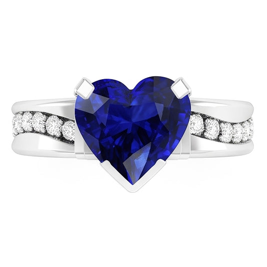 Natürlicher Diamant ( nicht im Labor gezüchtet )schmuck Herzförmiger Ceylon Saphir Ring 4 Karat Dicker Schaft