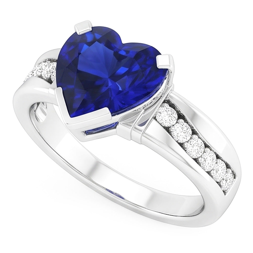 Natürlicher Diamant ( nicht im Labor gezüchtet )schmuck Herzförmiger Ceylon Saphir Ring 4 Karat Dicker Schaft