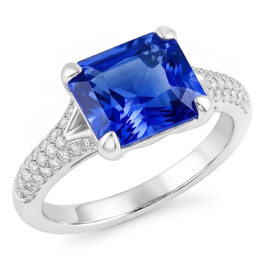 Natürlicher Diamant ( nicht im Labor gezüchtet )schmuck Strahlender Saphirring Pave Split Shank 4 Karat
