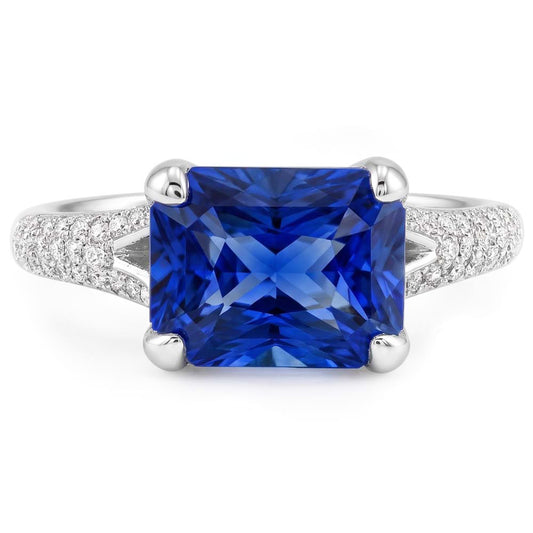 Natürlicher Diamant ( nicht im Labor gezüchtet )schmuck Strahlender Saphirring Pave Split Shank 4 Karat