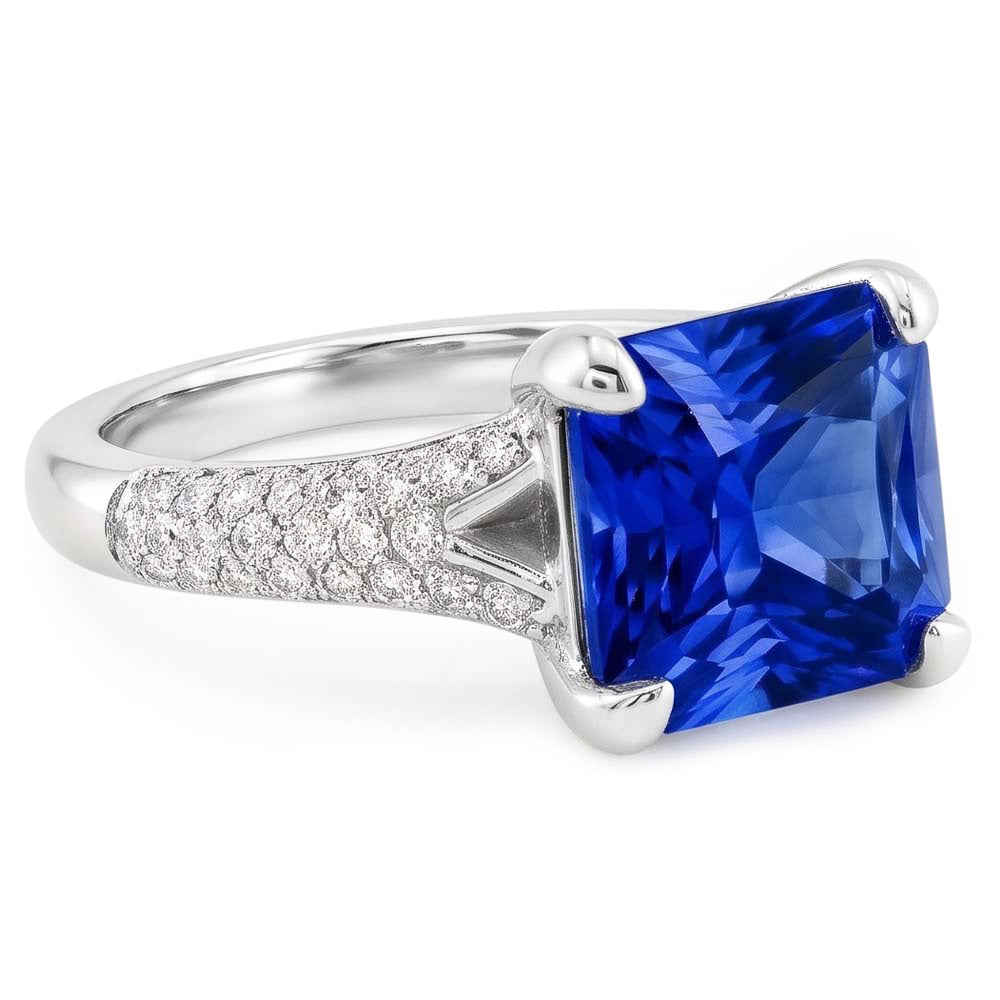 Natürlicher Diamant ( nicht im Labor gezüchtet )schmuck Strahlender Saphirring Pave Split Shank 4 Karat