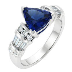 Natürlicher Diamant ( nicht im Labor gezüchtet )schmuck Trillion Saphir Ring 2 Karat 14K Weißgold