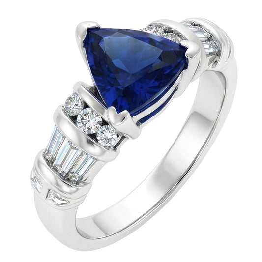 Natürlicher Diamant ( nicht im Labor gezüchtet )schmuck Trillion Saphir Ring 2 Karat 14K Weißgold