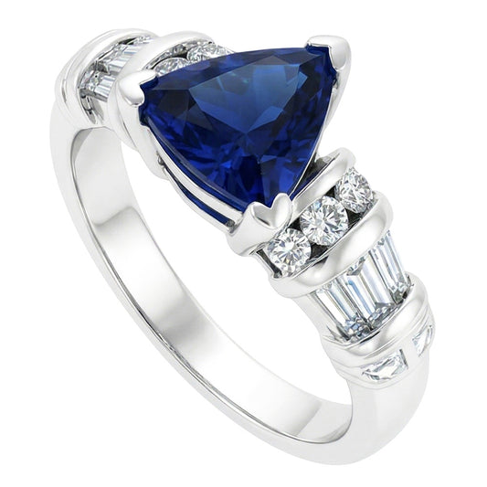 Natürlicher Diamant ( nicht im Labor gezüchtet )schmuck Trillion Saphir Ring 2 Karat 14K Weißgold