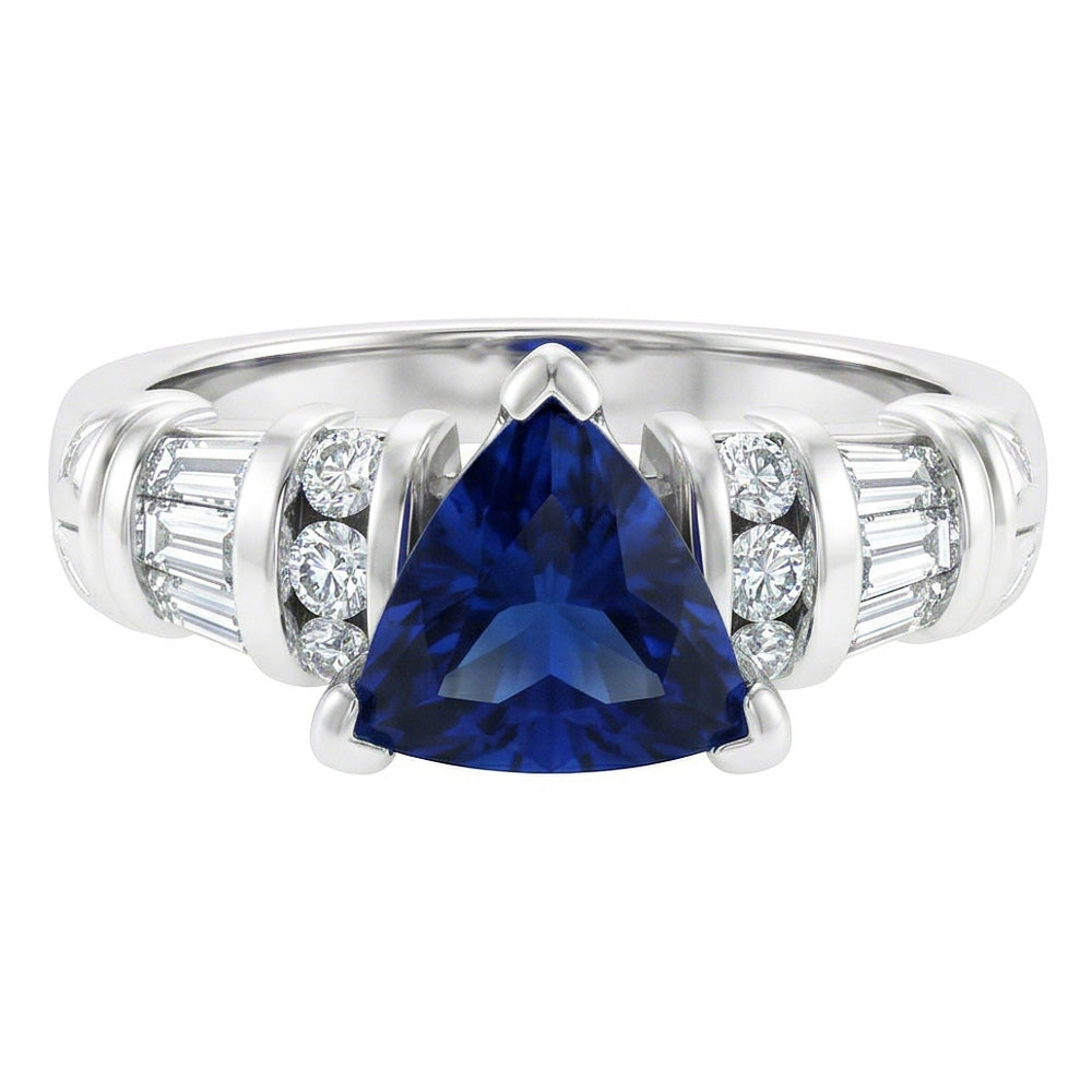 Natürlicher Diamant ( nicht im Labor gezüchtet )schmuck Trillion Saphir Ring 2 Karat 14K Weißgold