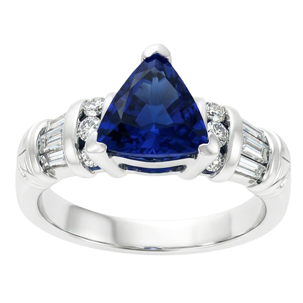 Natürlicher Diamant ( nicht im Labor gezüchtet )schmuck Trillion Saphir Ring 2 Karat 14K Weißgold