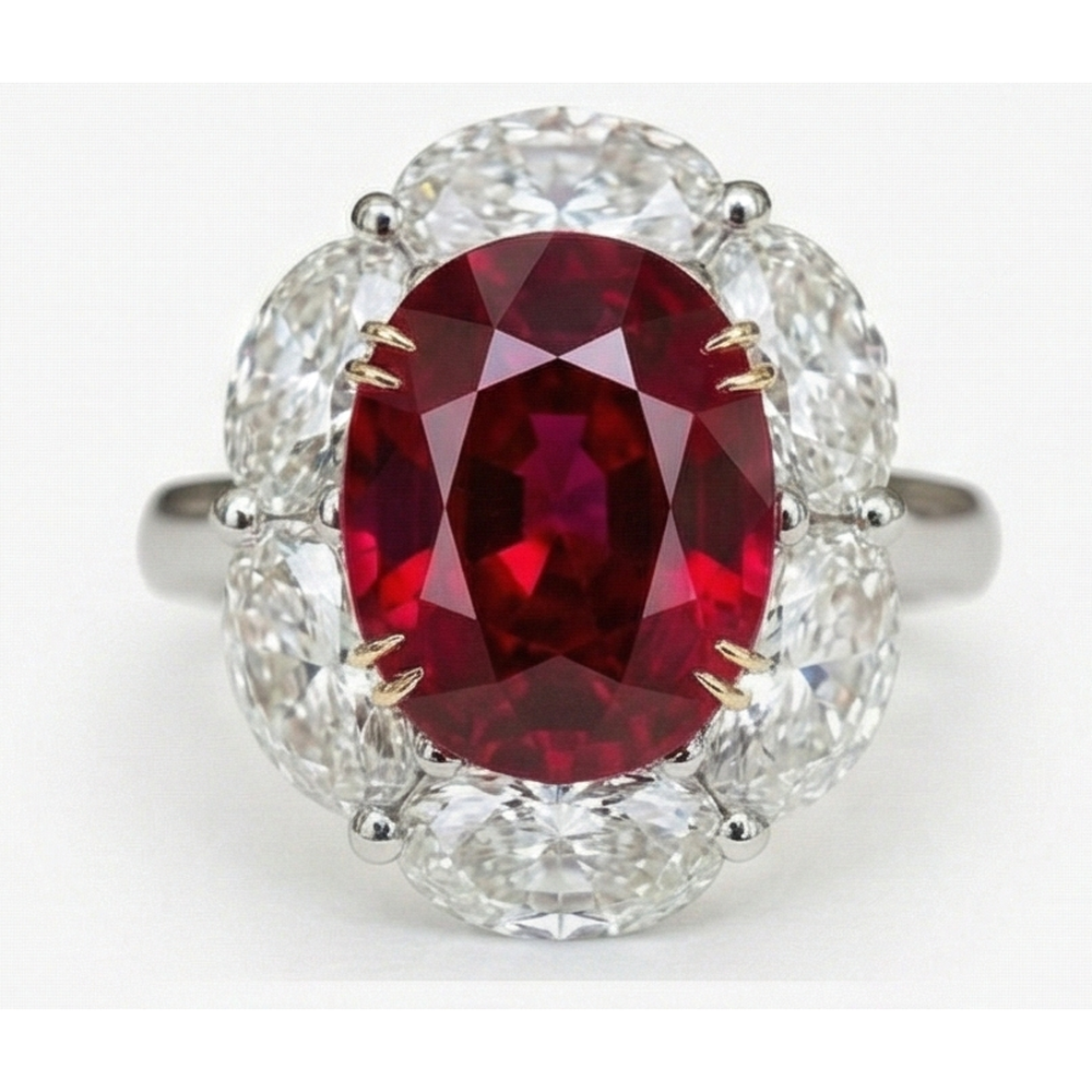 Natürlicher Ehering mit Rubin und Aus der Erde Abgebauter Natürlicher Diamant 5 Karat Gold 14K