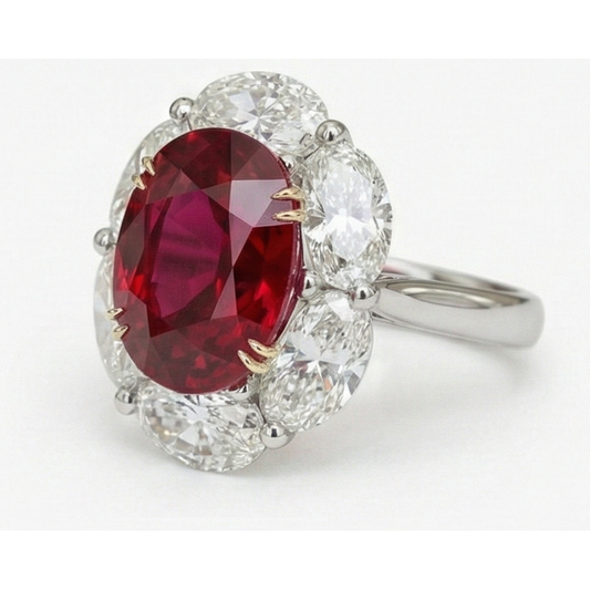 Natürlicher Ehering mit Rubin und Aus der Erde Abgebauter Natürlicher Diamant 5 Karat Gold 14K