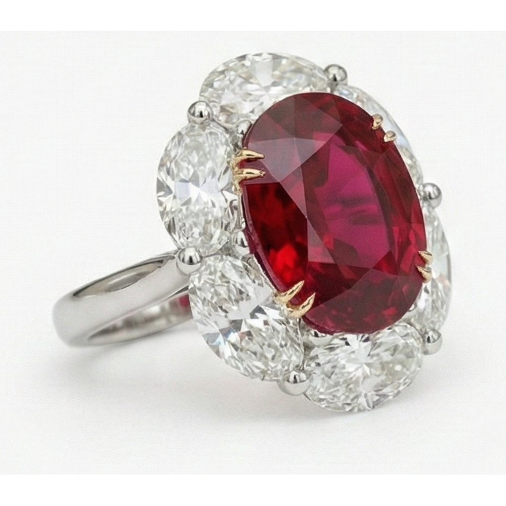 Natürlicher Ehering mit Rubin und Aus der Erde Abgebauter Natürlicher Diamant 5 Karat Gold 14K
