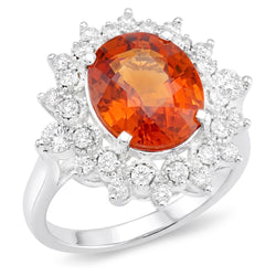 Natürlicher Mandarin Granat mit Aus der Erde Abgebauter Natürlicher Diamanten 10,25 Kt Ring Weißgold 14K
