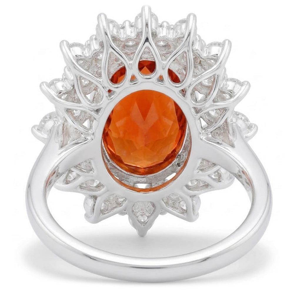 Natürlicher Mandarin Granat mit Aus der Erde Abgebauter Natürlicher Diamanten 10,25 Kt Ring Weißgold 14K