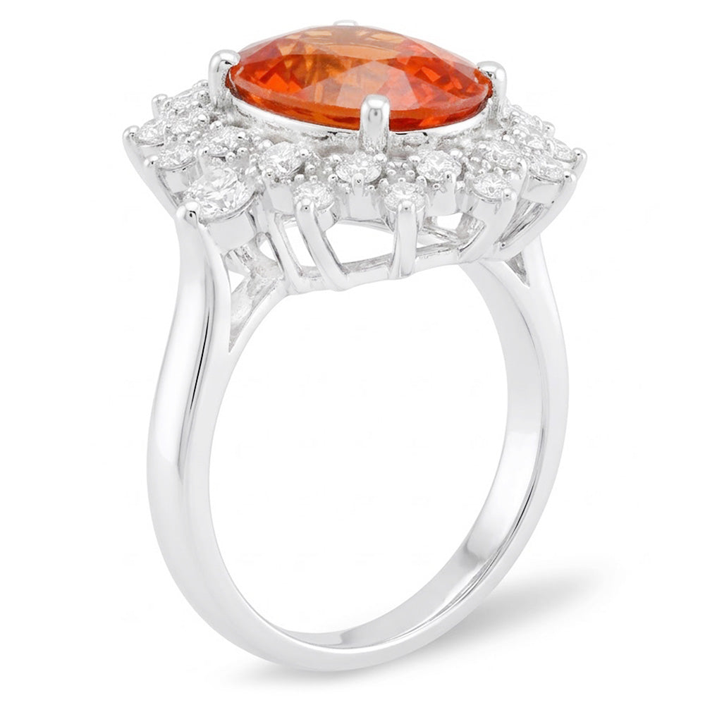 Natürlicher Mandarin Granat mit Aus der Erde Abgebauter Natürlicher Diamanten 10,25 Kt Ring Weißgold 14K