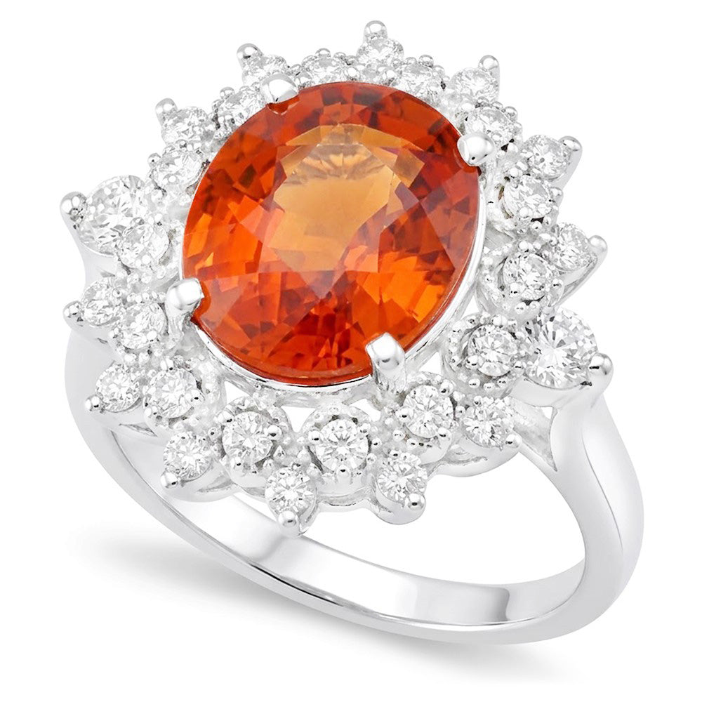 Natürlicher Mandarin Granat mit Aus der Erde Abgebauter Natürlicher Diamanten 10,25 Kt Ring Weißgold 14K