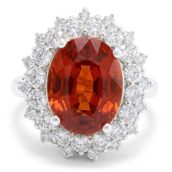 Natürlicher Mandarin-Granat mit Aus der Erde Abgebauter Natürlicher Diamanten 12,25 Ct Ring Weißgold 14K
