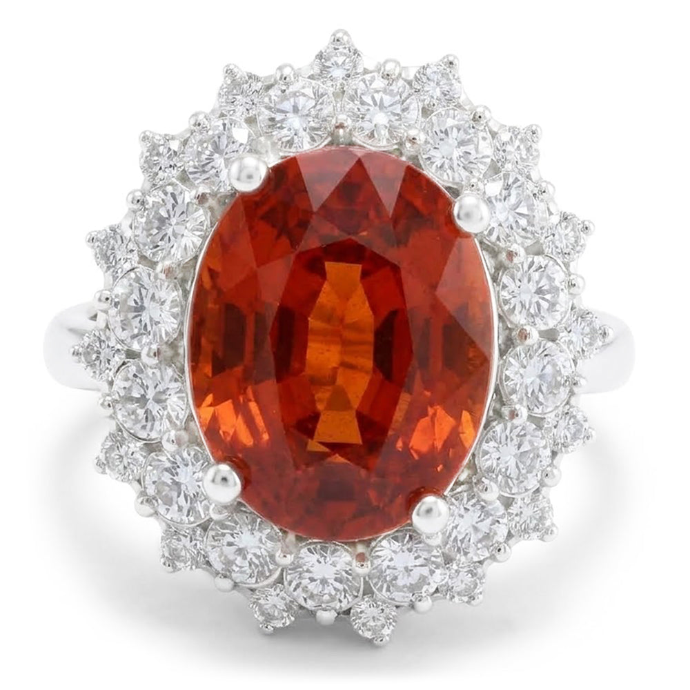 Natürlicher Mandarin-Granat mit Aus der Erde Abgebauter Natürlicher Diamanten 12,25 Ct Ring Weißgold 14K