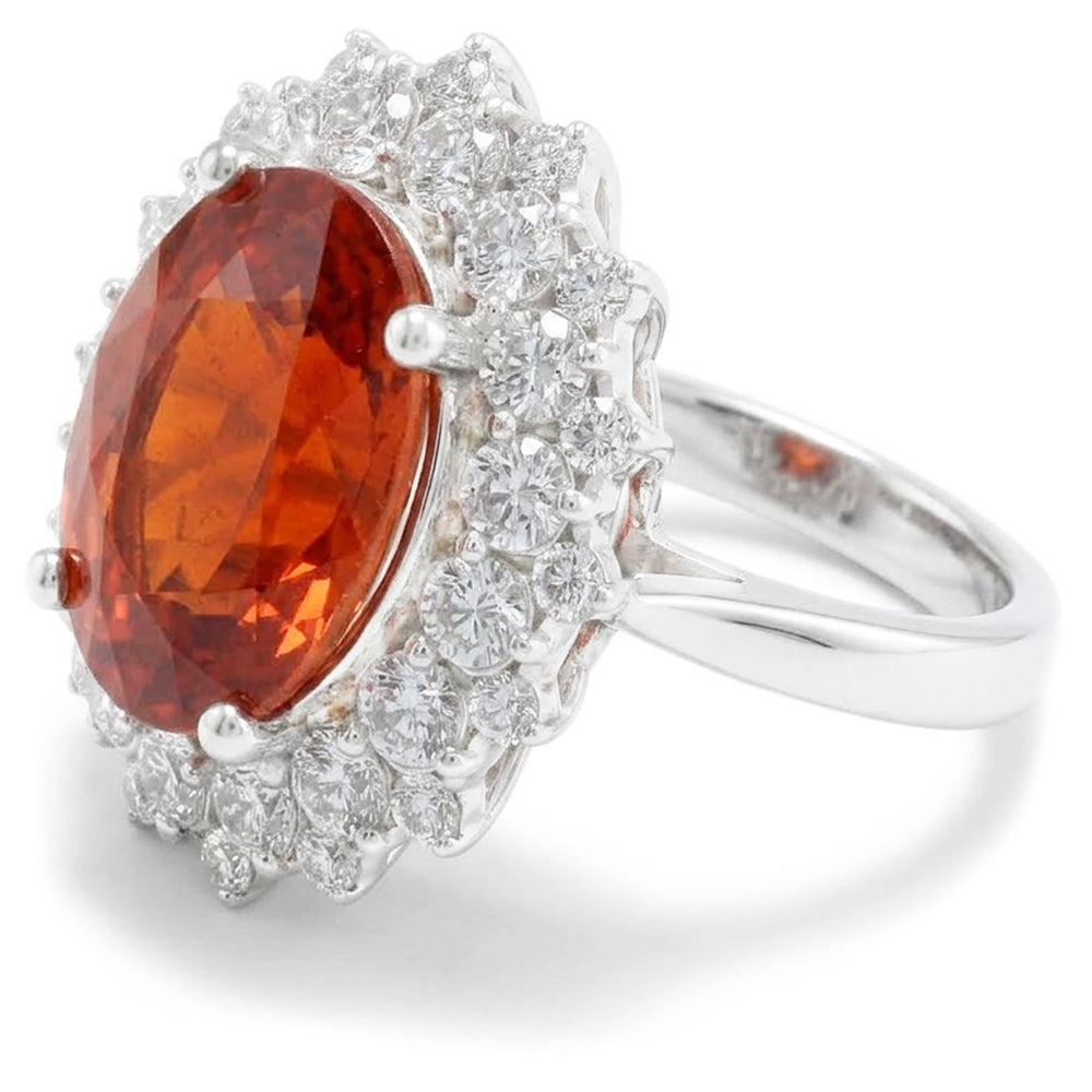 Natürlicher Mandarin-Granat mit Aus der Erde Abgebauter Natürlicher Diamanten 12,25 Ct Ring Weißgold 14K