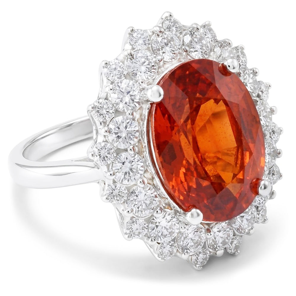 Natürlicher Mandarin-Granat mit Aus der Erde Abgebauter Natürlicher Diamanten 12,25 Ct Ring Weißgold 14K