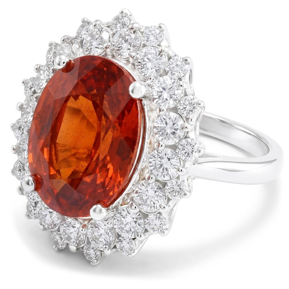 Natürlicher Mandarin-Granat mit Aus der Erde Abgebauter Natürlicher Diamanten 12,25 Ct Ring Weißgold 14K