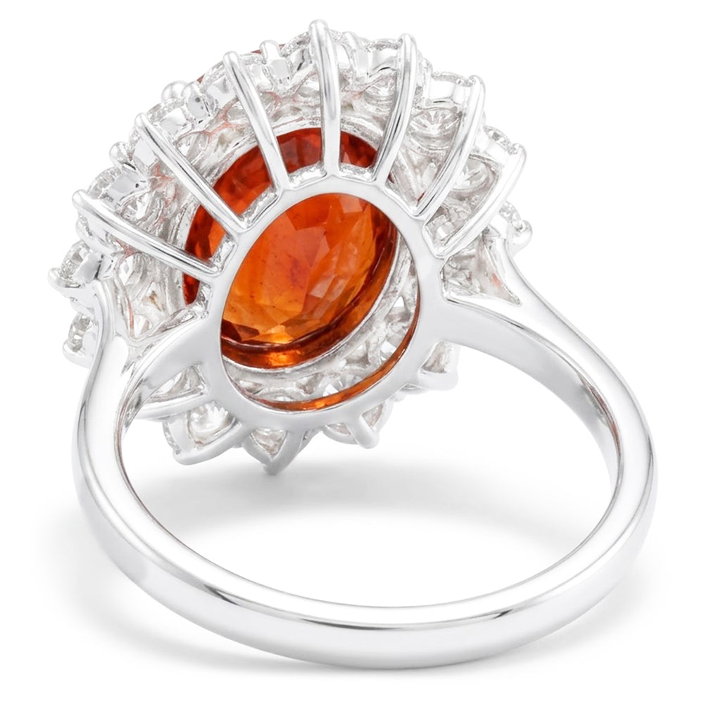 Natürlicher Mandarin-Granat mit Aus der Erde Abgebauter Natürlicher Diamanten 12,25 Ct Ring Weißgold 14K
