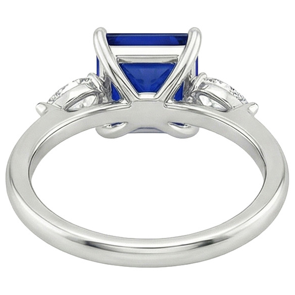 Natürlicher Princess Ceylon Saphir & Birne Aus der Erde Abgebauter Natürlicher Diamant 3 Stein Ring 4 Karat