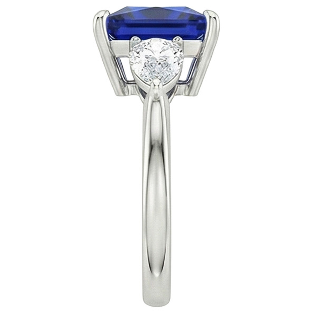 Natürlicher Princess Ceylon Saphir & Birne Aus der Erde Abgebauter Natürlicher Diamant 3 Stein Ring 4 Karat