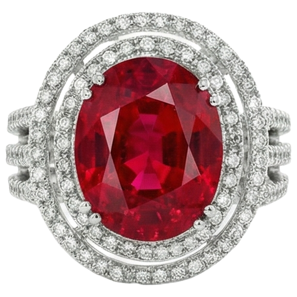 Natürlicher Rubin mit Aus der Erde Abgebauter Natürlicher Diamanten 4,5 Karat Ehering Weißgold 14K