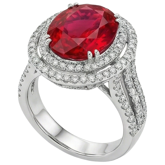 Natürlicher Rubin mit Aus der Erde Abgebauter Natürlicher Diamanten 4,5 Karat Ehering Weißgold 14K