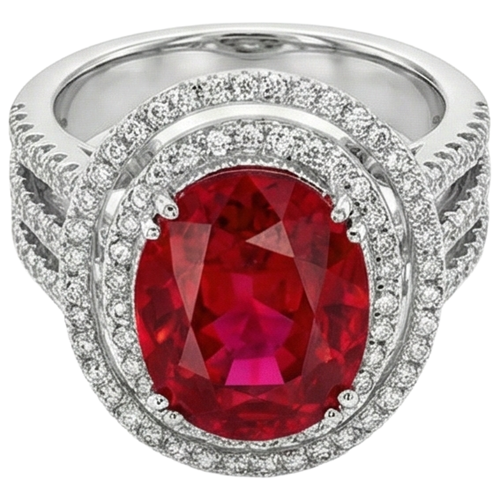 Natürlicher Rubin mit Aus der Erde Abgebauter Natürlicher Diamanten 4,5 Karat Ehering Weißgold 14K